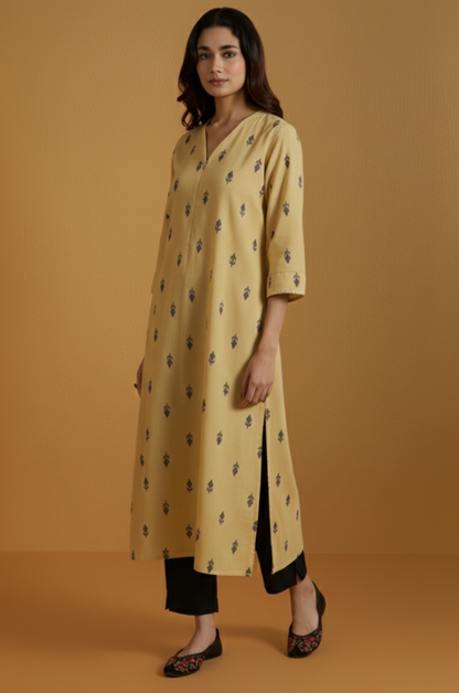Maati  Sandstone Mist Cotton Front Zipper A-Line Kurta