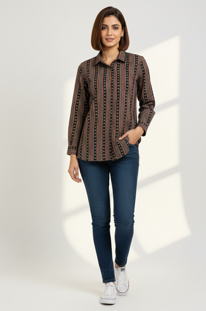 Maati  Forest Mosaic  Cotton Button Down Shirt