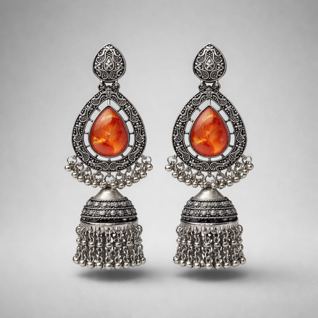 Oxidized Silver Teardrop & Jhumka Drop Earrings LP- 48Hr Delivery