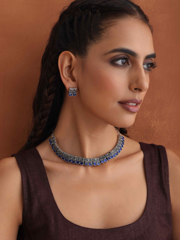 trueBrowns Silver Tone Beaded Necklace Set