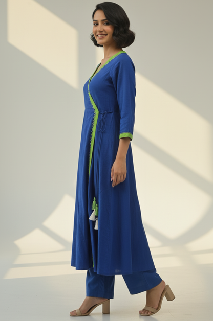 Maati  Lime Lagoon Tie-Up Cotton Angrakha Kurta