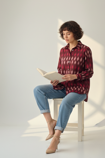 Maati  Rustic Ikat Cotton Button Down Shirt