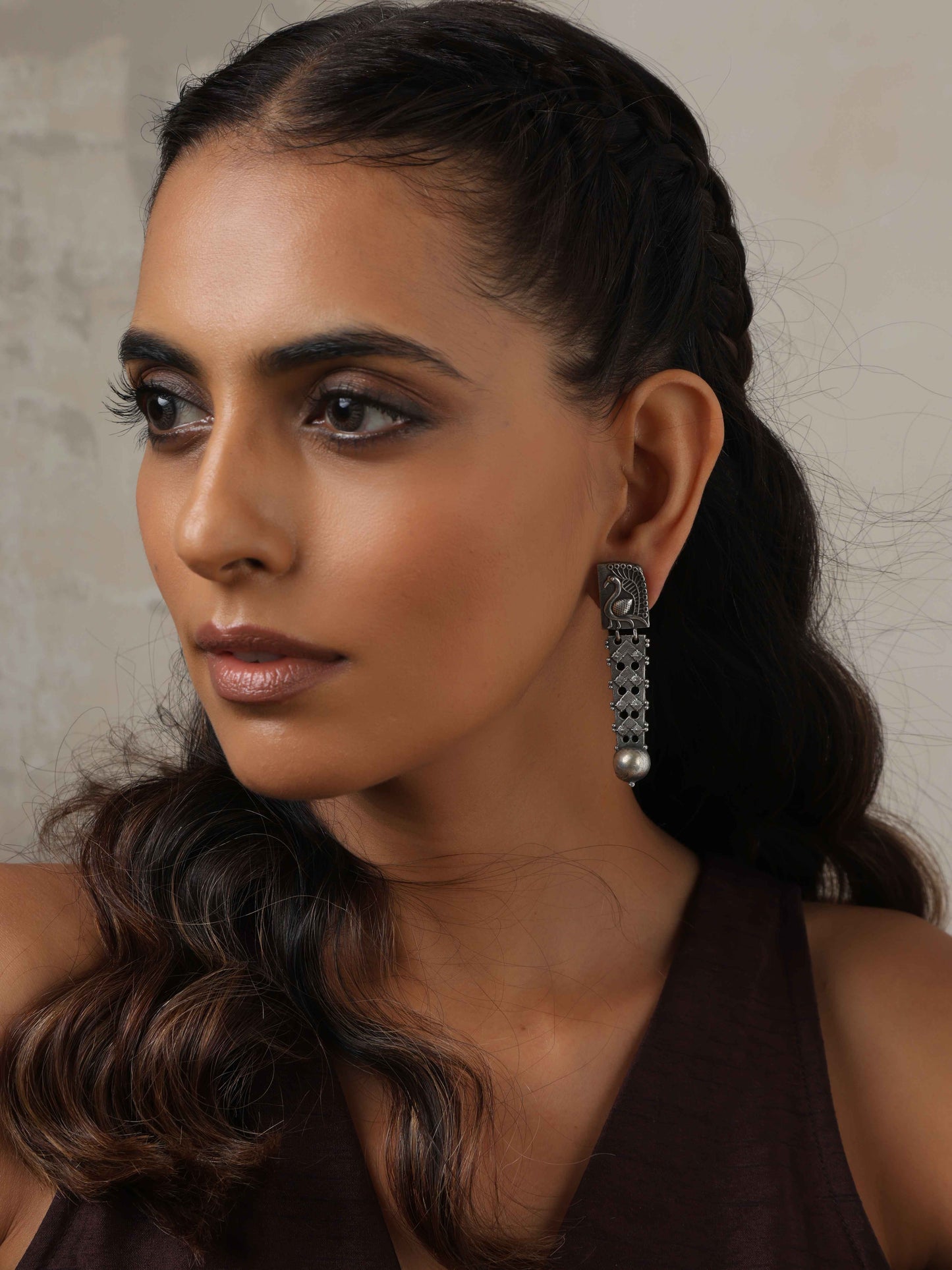 trueBrowns Silver Tone Flamingo Dangle Earrings