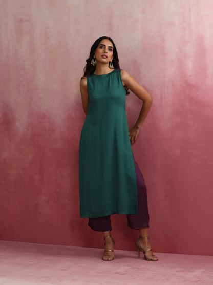 trueBrowns Green Modal High slit Kurta Set