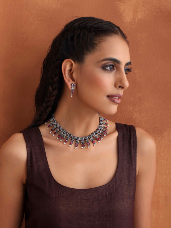 trueBrowns Silver Tone Banjara Necklace Set