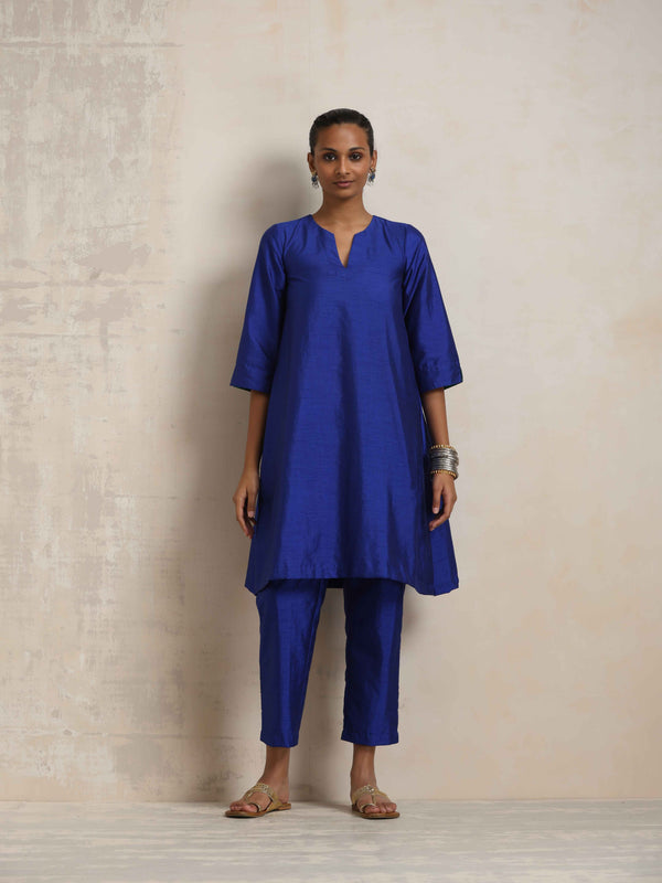 trueBrowns Blue Silk Kurta Co-ord Set