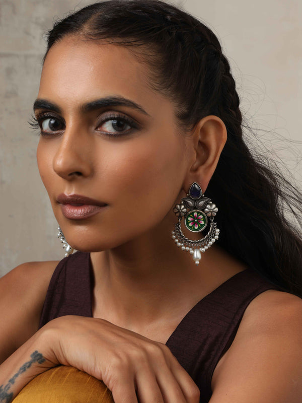 trueBrowns Silver Tone Handpainted Earrings