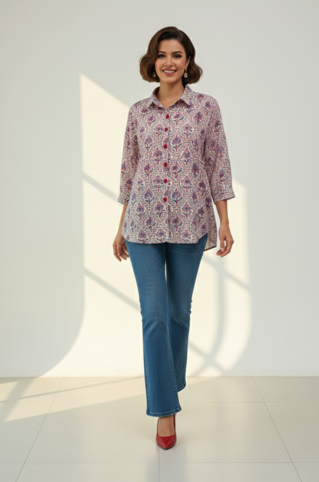 Maati  Floral Symphony Handblock Printed Everyday Cotton Shirt