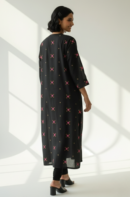 Maati  Midnight Spark Cotton Front Zipper A-Line Kurta