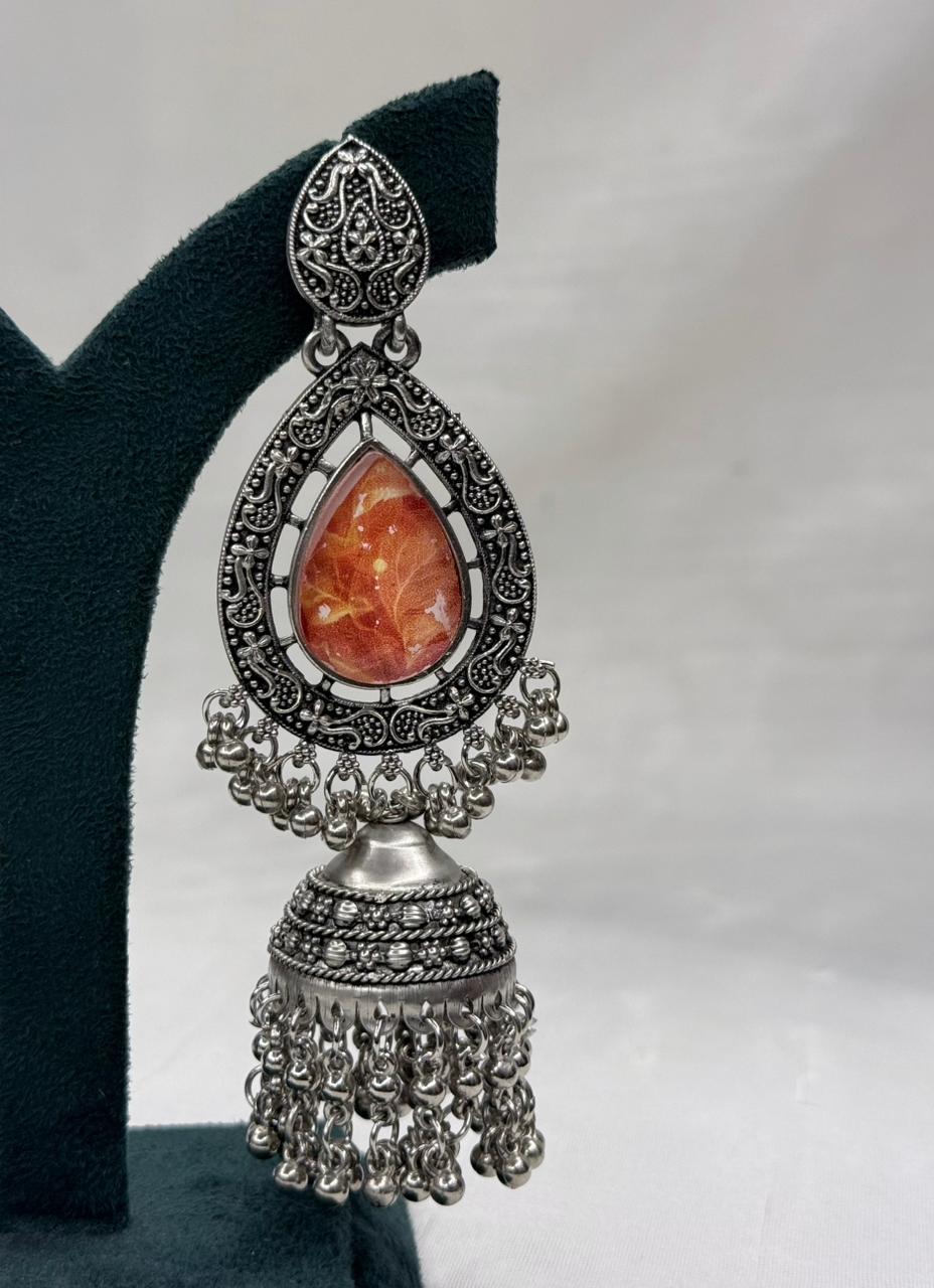 Oxidized Silver Teardrop & Jhumka Drop Earrings
