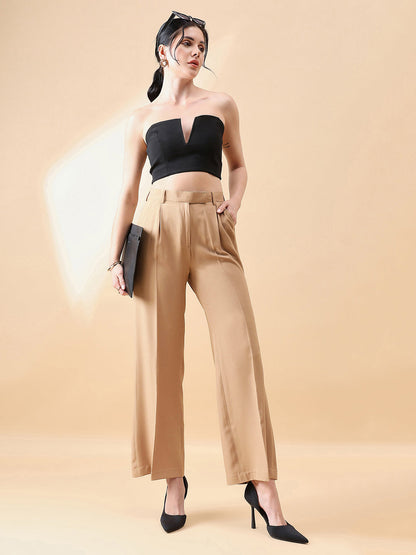 High Waist Straight Trouser - Beige