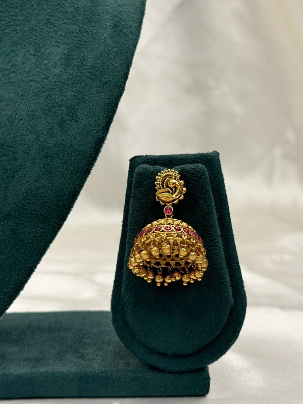 Antique Finish Premium Necklace Set with Red Stone Detailing