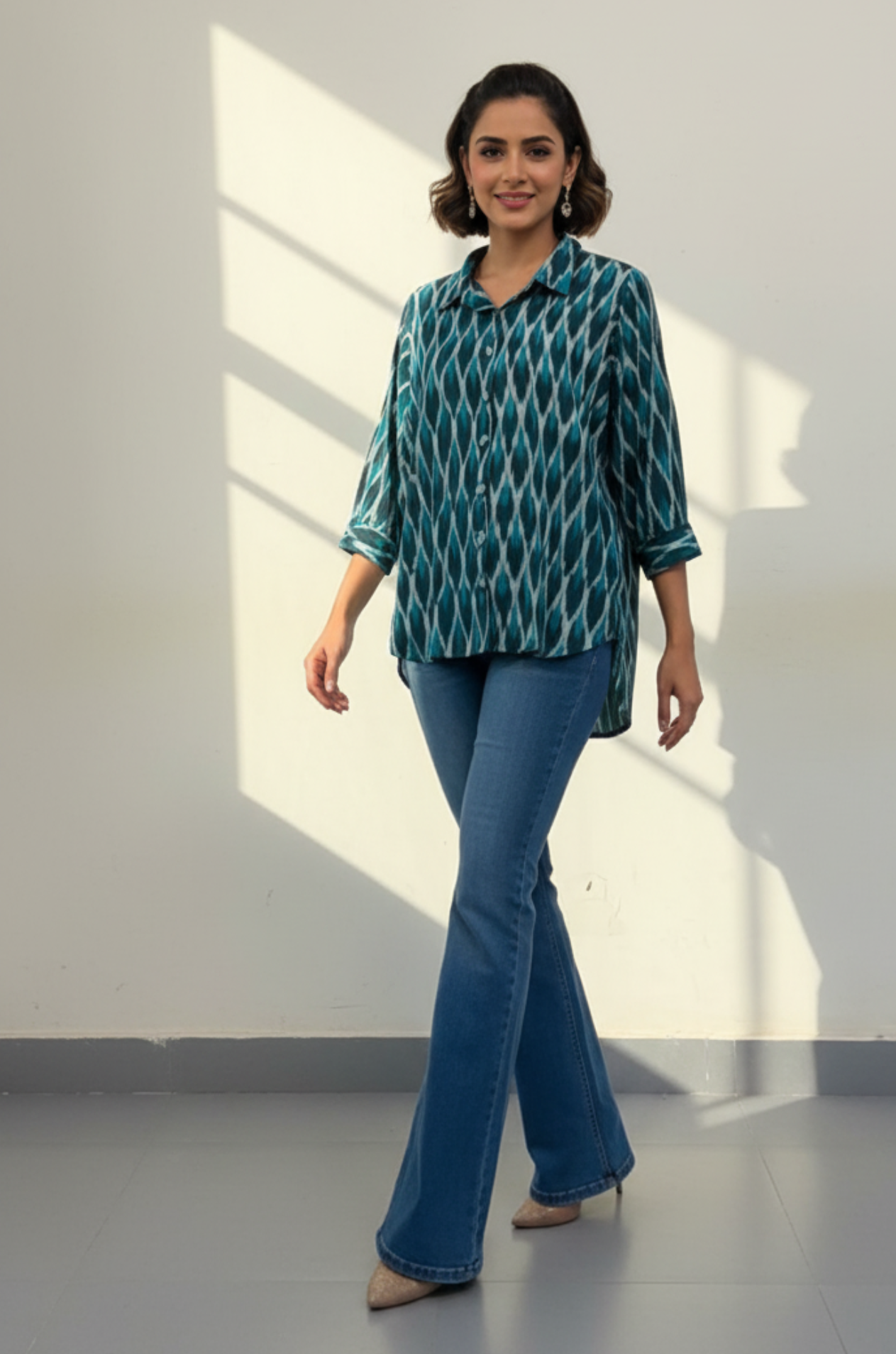 Maati  Emerald Hive Cotton Ikat Everyday Cotton Shirt