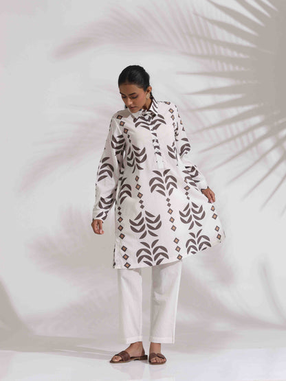 trueBrowns White Cotton Stripe Print Kurta Co-ord Set