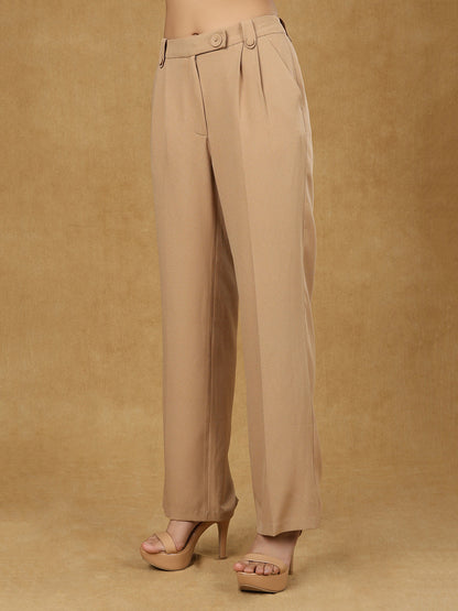 Beige High Waist Pleated Trouser