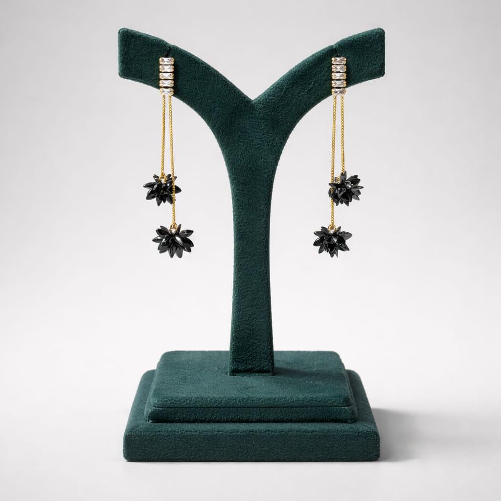 Black Crystal Floral Double Drop Earrings LP- 48Hr Delivery