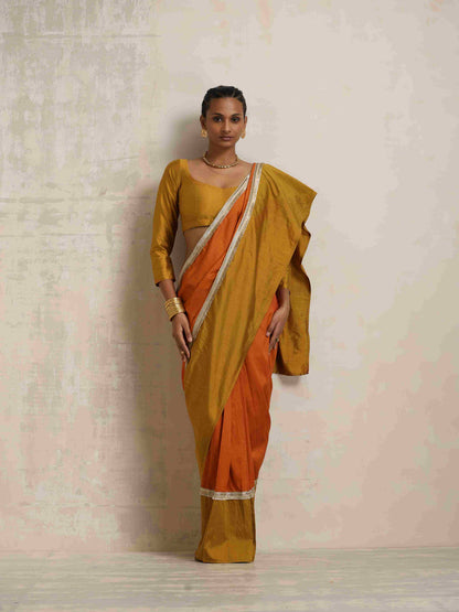 trueBrowns Orange Silk Ready To Wear Saree