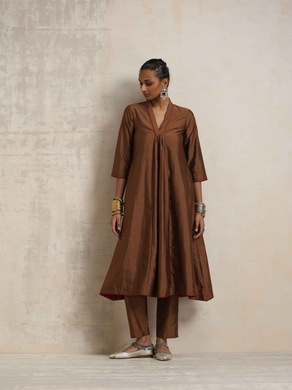 trueBrowns Brown Silk Kurta Set