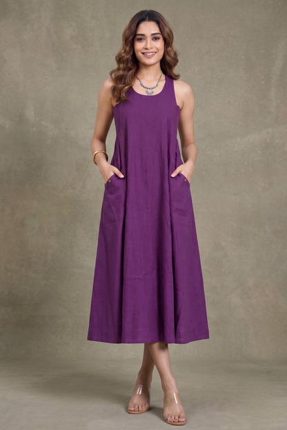 Smocked Deep Purple Royale Cotton Sleeveless Dress Mc
