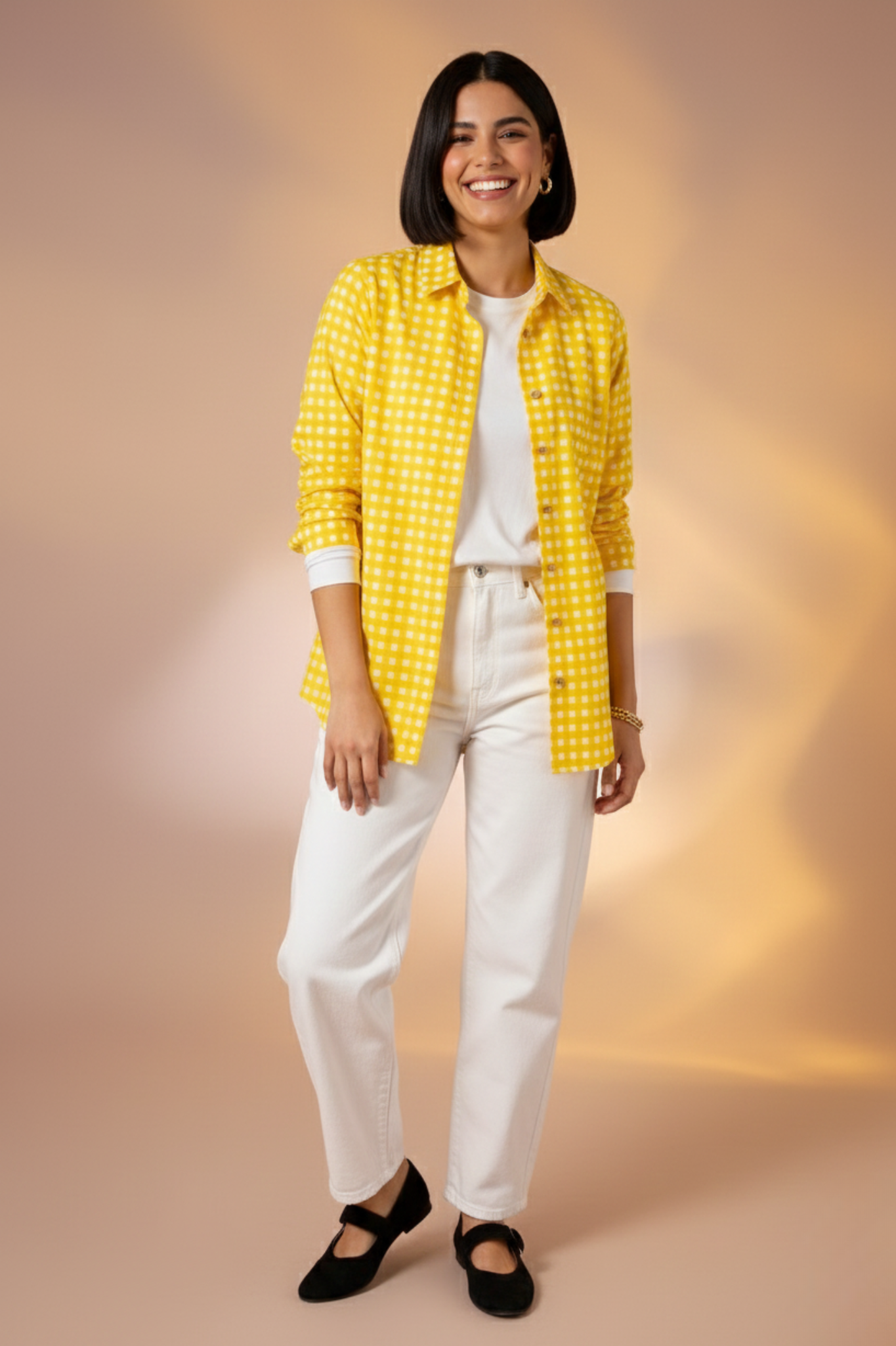 Maati  Sunlit Grid Cotton Button Down Shirt