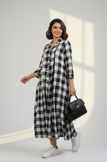 Maati  Chessboard Charm Cotton Jumpsuit With Pockets & Collar