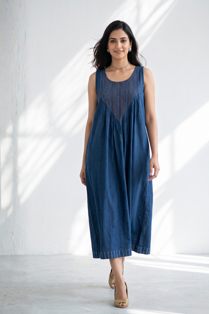 Denim Heritage Cotton Pintuck Sleeveless Dress Mc