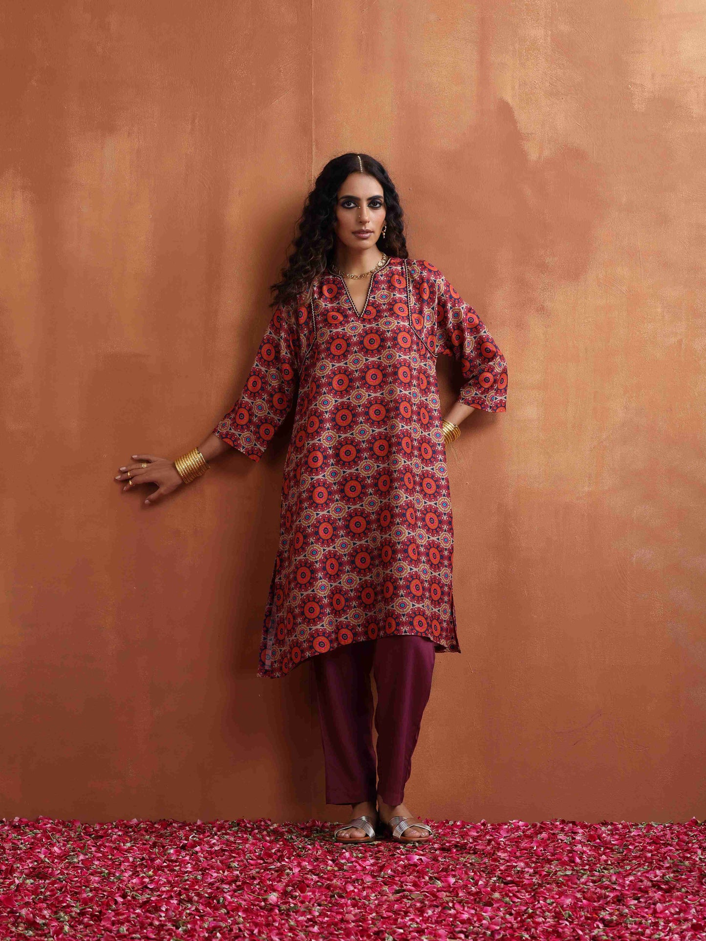 trueBrowns Beige Mandala Print Kurta Co-ord Set