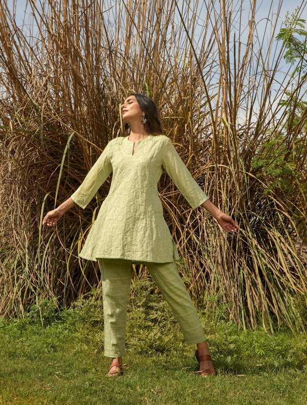 trueBrowns Green Cotton Embroidered Co-ord Set
