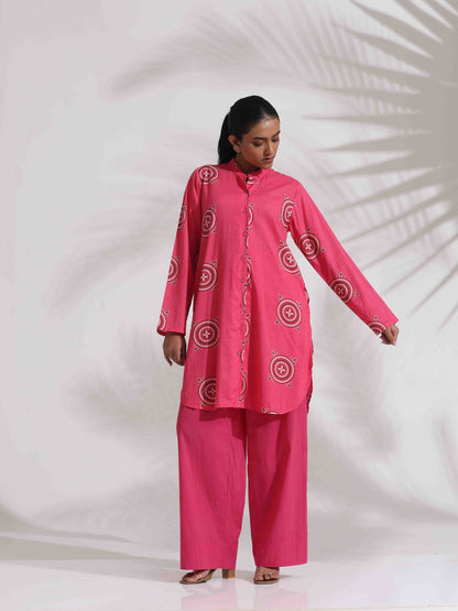 trueBrowns Pink Cotton Print Kurta Co-ord Set