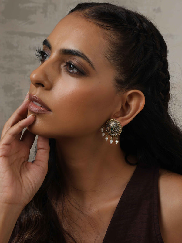 trueBrowns Silver Gold Tone Floral Stud Earrings