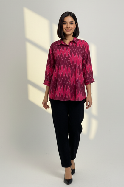 Maati  Berry Zigzag Ikat Everyday Cotton Shirt