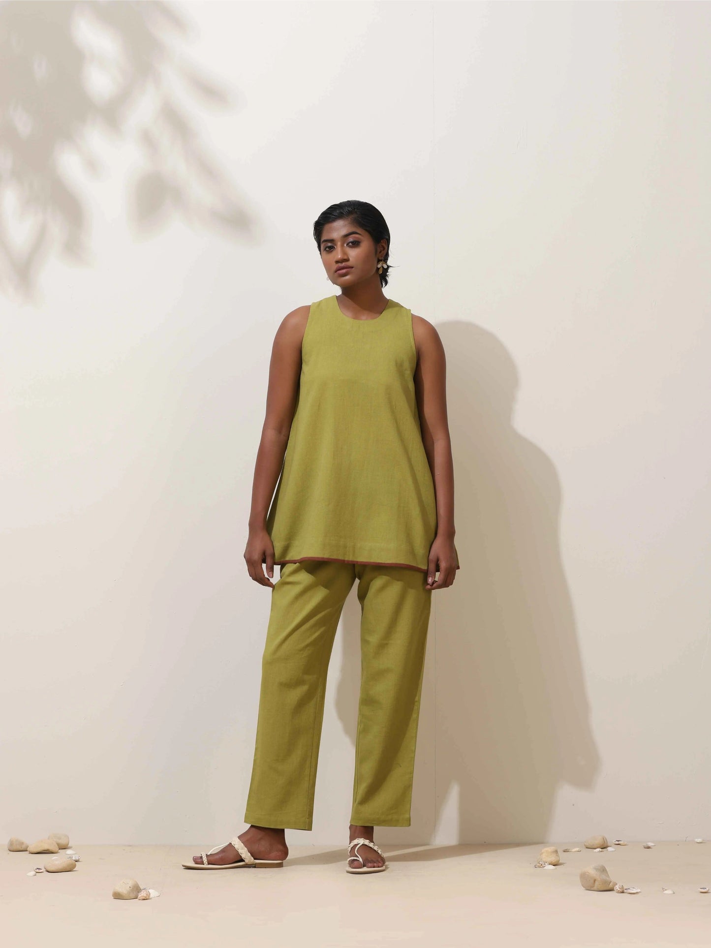 trueBrowns Pear Green Cotton Linen Co-Ord Set