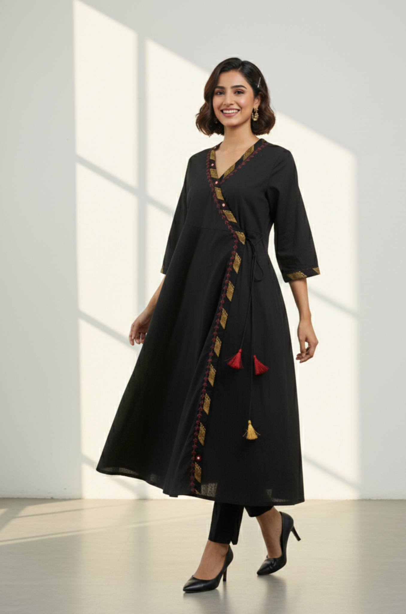 Maati  Golden Eclipse Tie-Up Cotton Angrakha Kurta