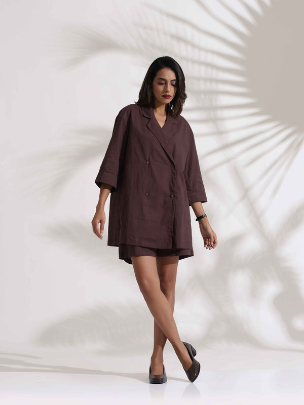 trueBrowns Cola Cotton Print Jacket & Short Co-ord Set