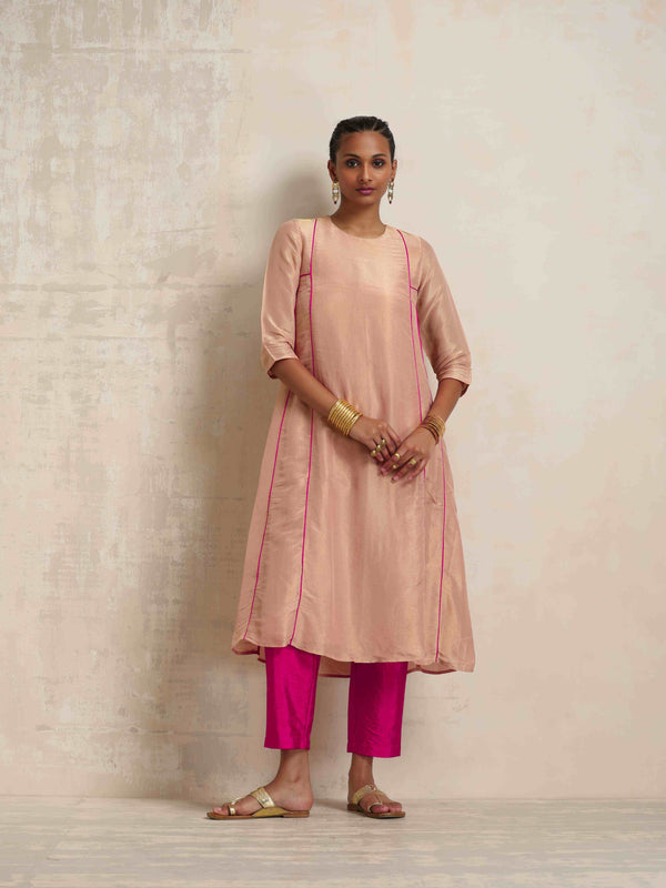 trueBrowns Blush Pink Tissue A-line Kurta Set