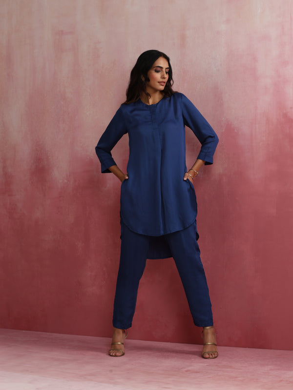 trueBrowns Blue Modal High Low Kurta Co-ord Set