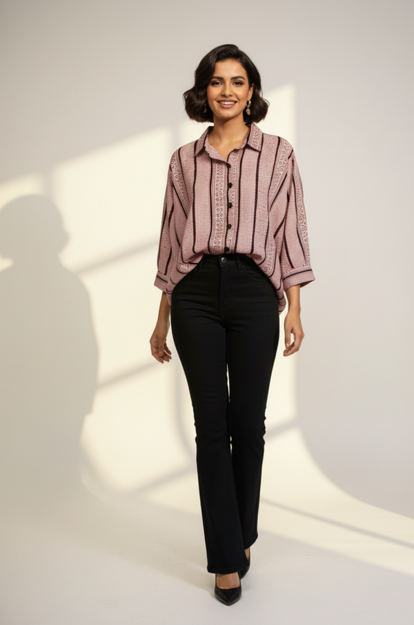 Maati  Noir Maze Handblock Printed Everyday Cotton Shirt