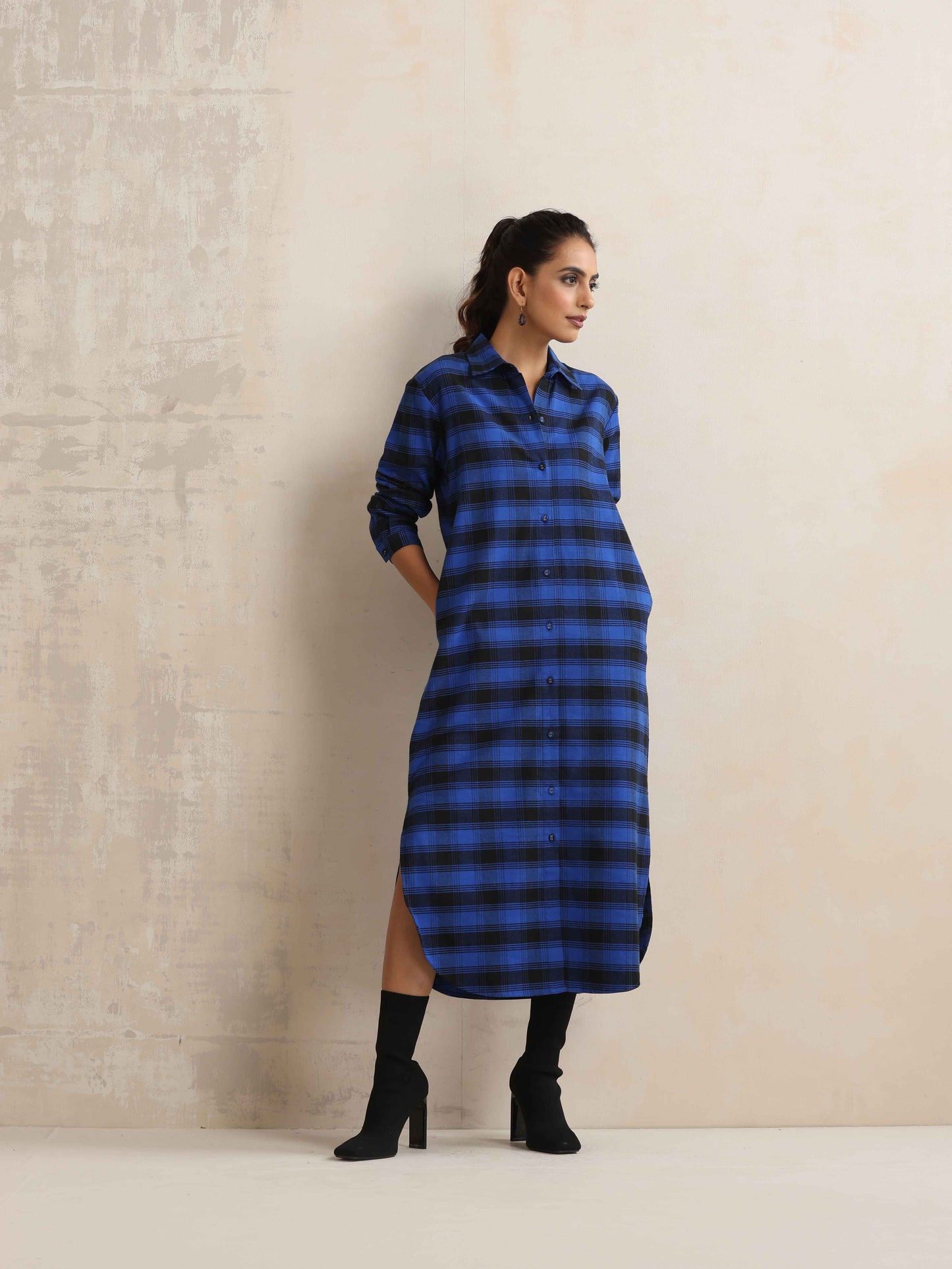 trueBrowns Blue Check Winter Shirt Dress