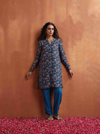 trueBrowns Blue Print Kurta Co-ord Set