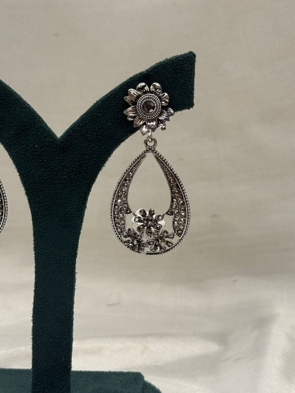 Oxidised Metal Teardrop Hanging Earrings