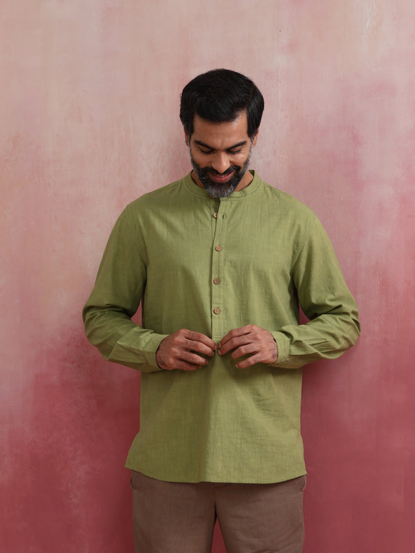 trueBrowns Men's Green Cotton Kurta