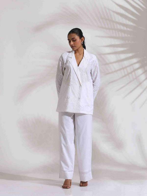 trueBrowns White Cotton Schiffli Jacket Co-ord Set