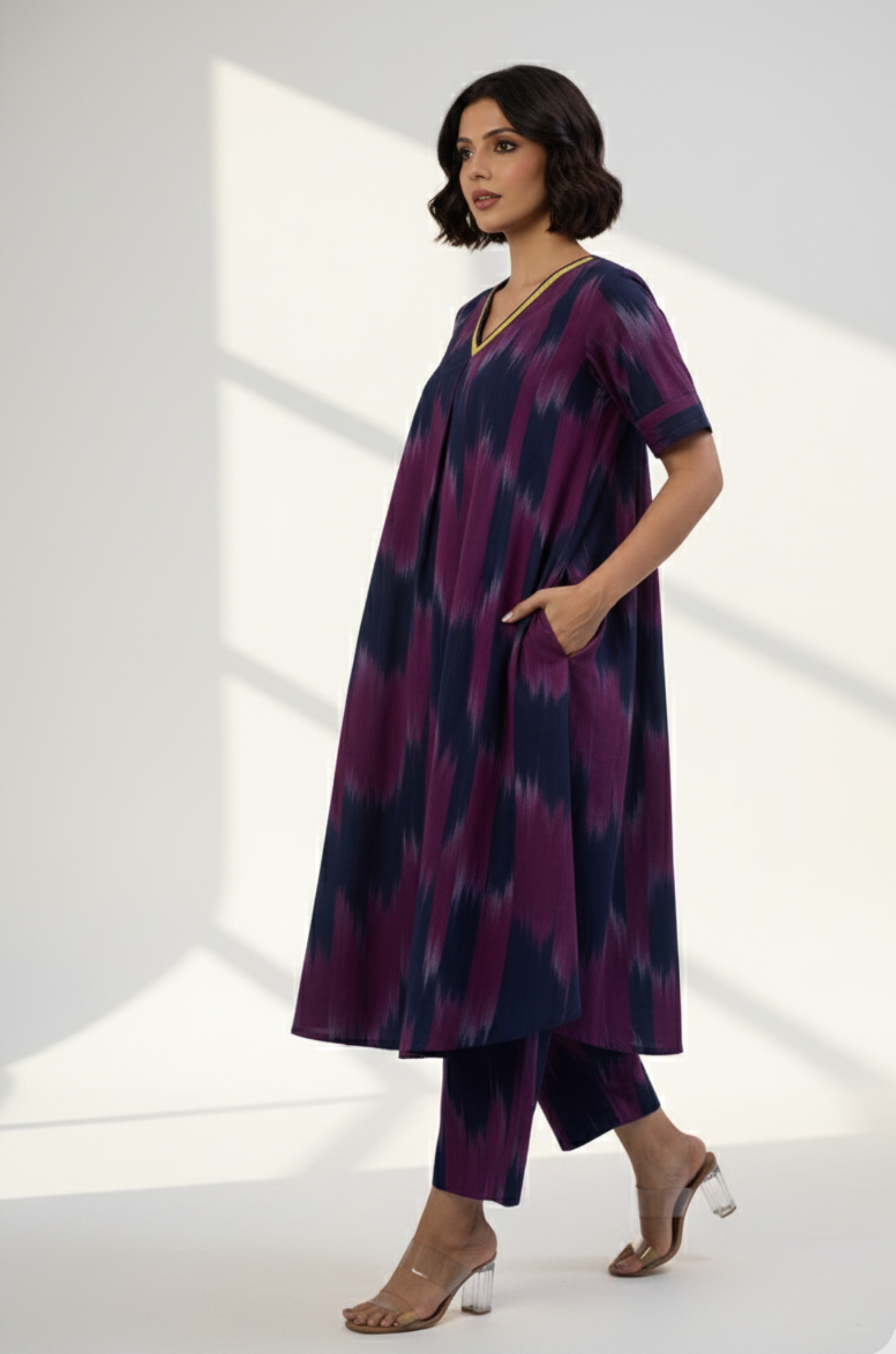 Maati Twilight Streak Modern Box Pleated Cotton Kurta & Pants Co-Ord Set