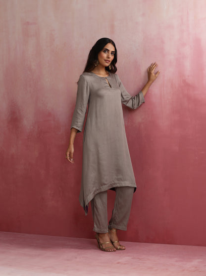 trueBrowns Grey High low Kurta Set