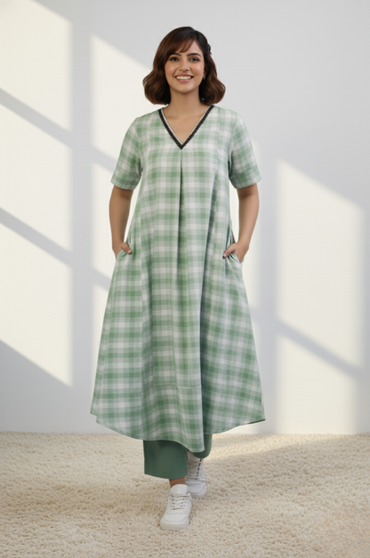 Maati  Pastel Meadow Modern Box Pleated Cotton Kurta