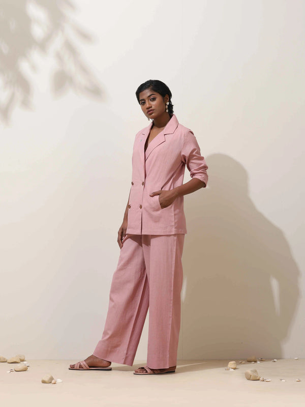 trueBrowns Pink Cotton Linen Co-Ord Set