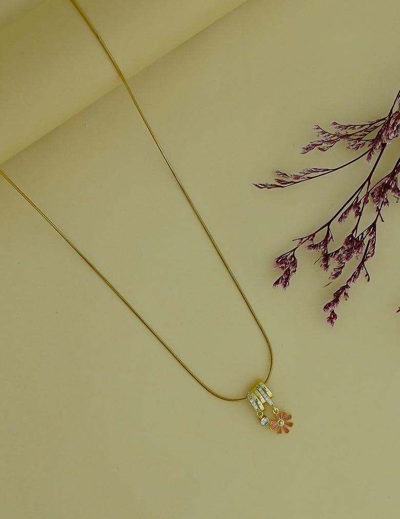Gold Tone Ad Stone with Flower Pendant Simple Necklace LP- 48Hr Delivery