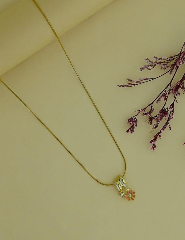 Gold Tone Ad Stone with Flower Pendant Simple Necklace LP- 48Hr Delivery