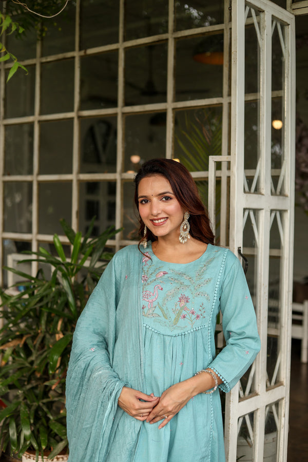 Elegant Teal Cotton Flex Kurta 3-Piece Set