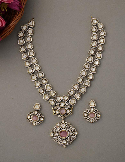 Polki Kundan Ad Stone Pendant Necklace Earrings Jewellery Set